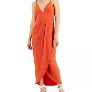 INC International Concepts Womens Maxi Dress Summer Fig Orange Slit Front